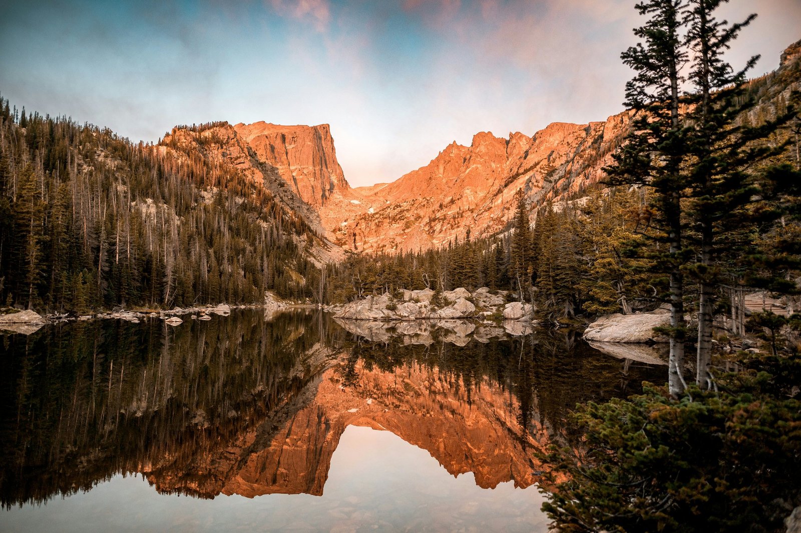 Dream Lake at sunrise in Rocky Mountain National Park